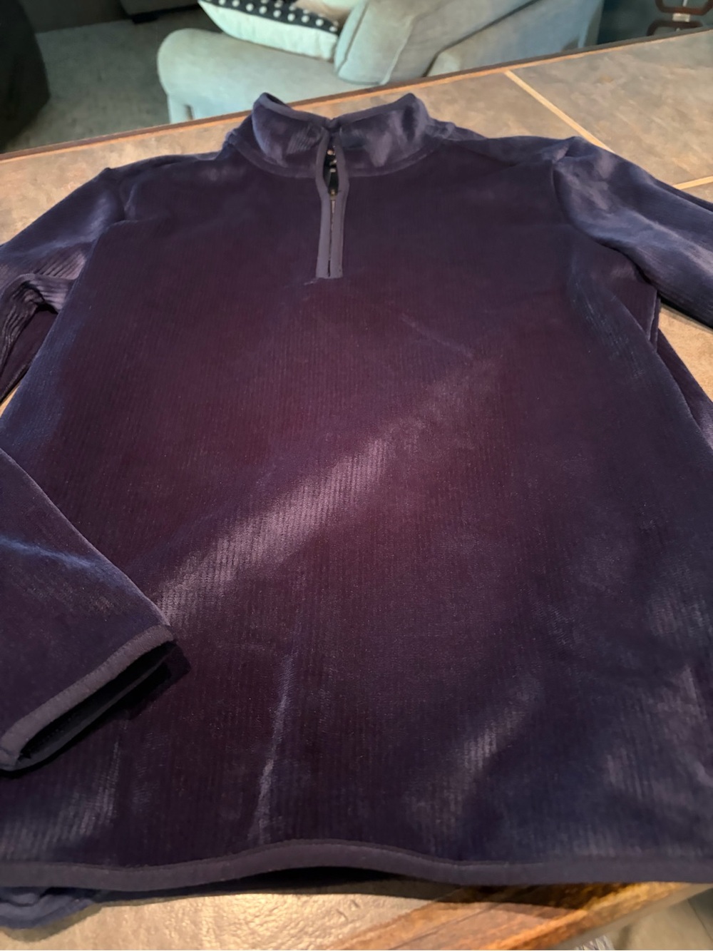 Spyder Women's Navy Quarter-Zip velour, fleece lined Pullover with pockets- sm